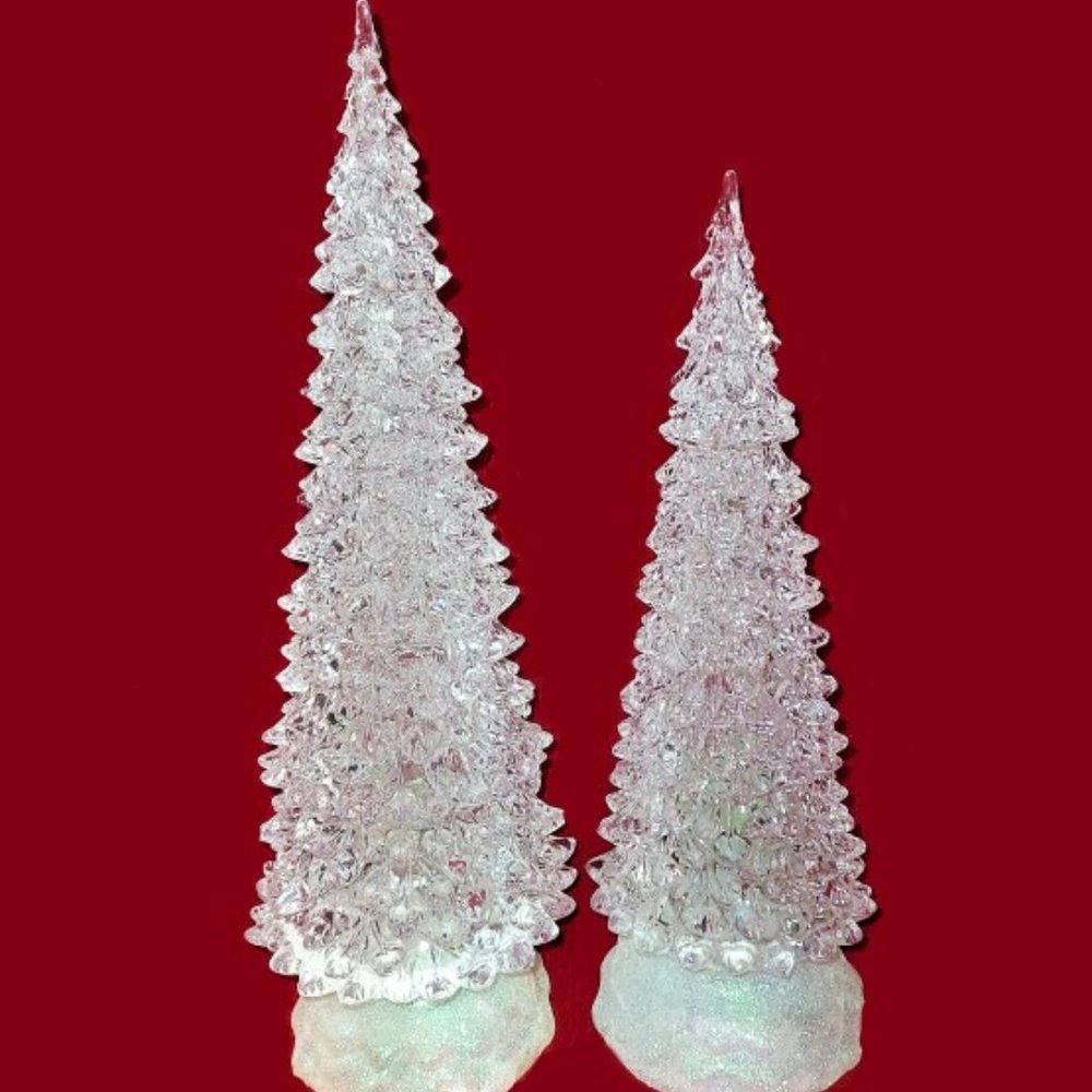 Vintage Cracker Barrel 12.5" and 10.5" Clear Acrylic Light Up Christmas Trees - Picture 10 of 10